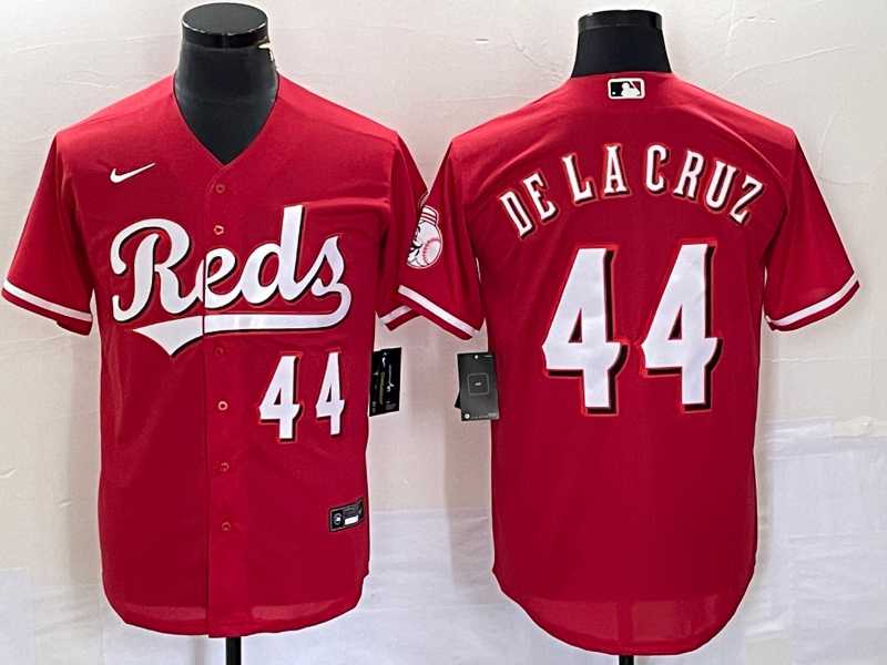 Men%27s Cincinnati Reds #44 Elly De La Cruz Number Red Cool Base Stitched Baseball Jersey 1